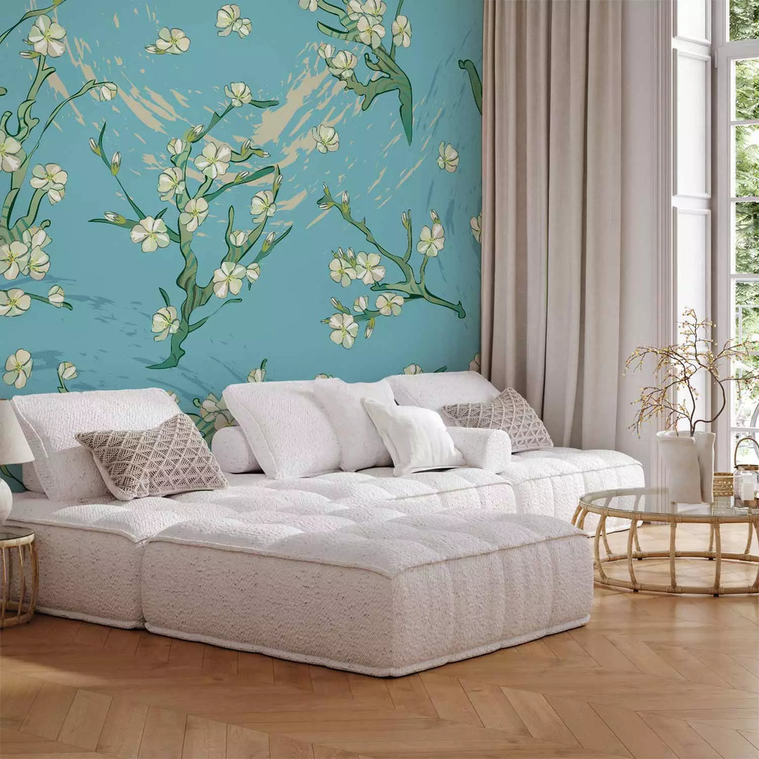 Valokuvatapetti Itämainen tyyli, sininen - Aasialaiset kukat, 142435