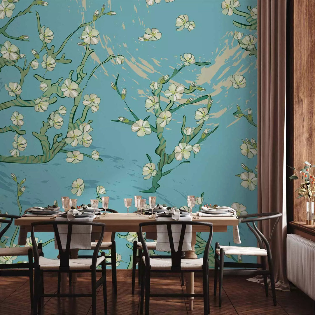 Valokuvatapetti Itämainen tyyli, sininen - Aasialaiset kukat, 142435