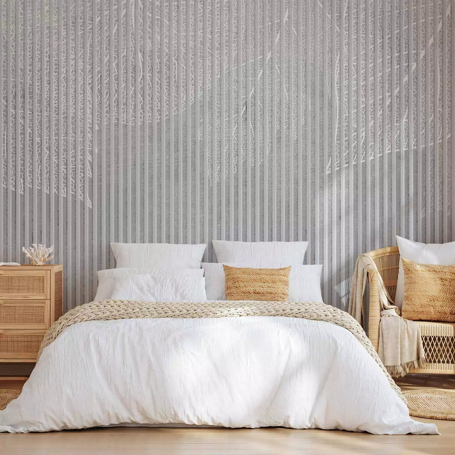 Foto tapetes ar lapām - pelēks raksts ar dabas elementiem - 143797 G-ART