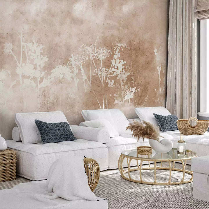 Fototapetes - abstrakcija ar baltiem ziediem uz betona fona - 143755 G-ART