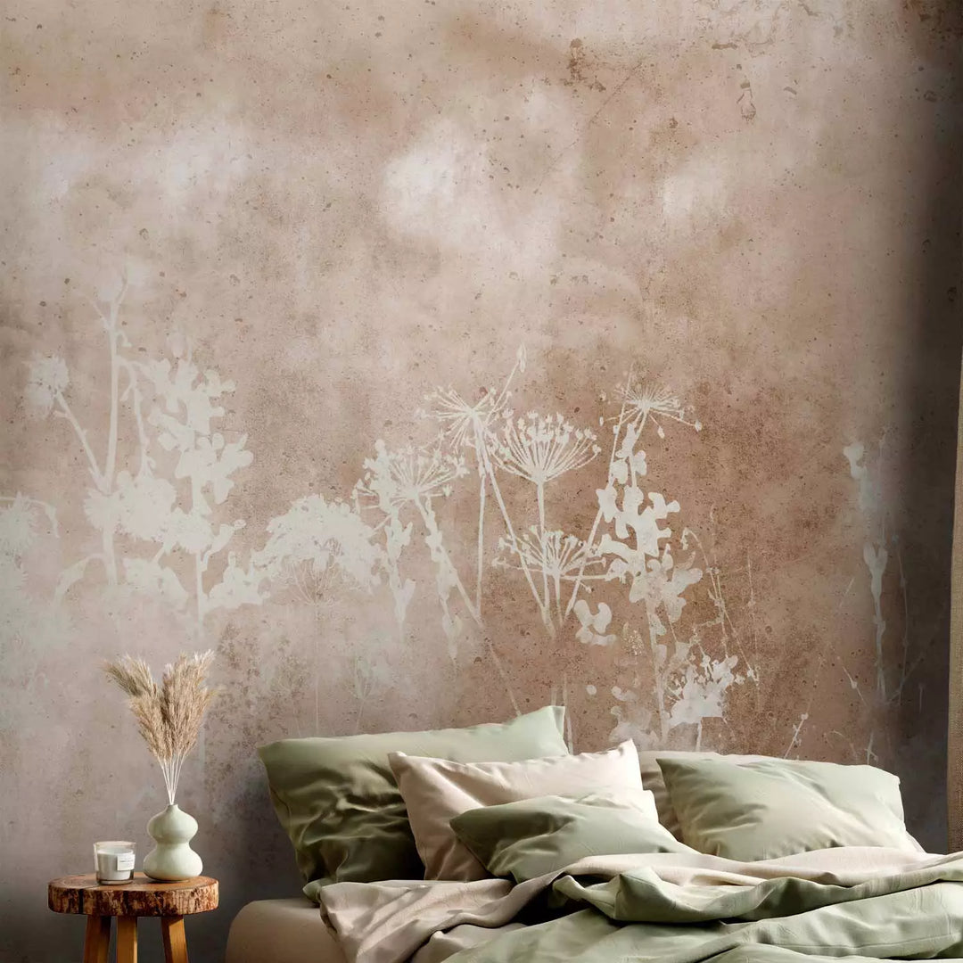 Fototapetes - abstrakcija ar baltiem ziediem uz betona fona - 143755 G-ART