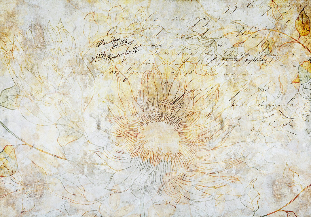 Vintage stiliaus fototapetas su dideliu saulėgrąžos žiedu | Tapetenshop.lv Tapetenshop.lv