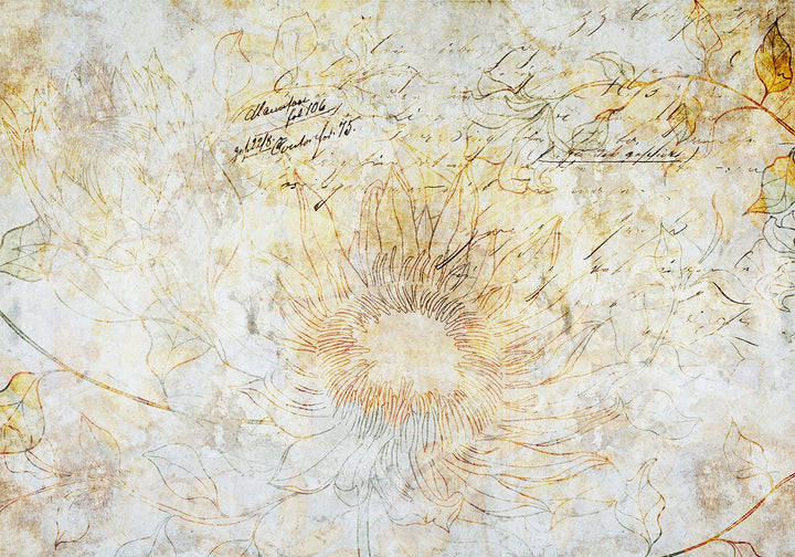 Vintage stiliaus fototapetas su dideliu saulėgrąžos žiedu | Tapetenshop.lv Tapetenshop.lv