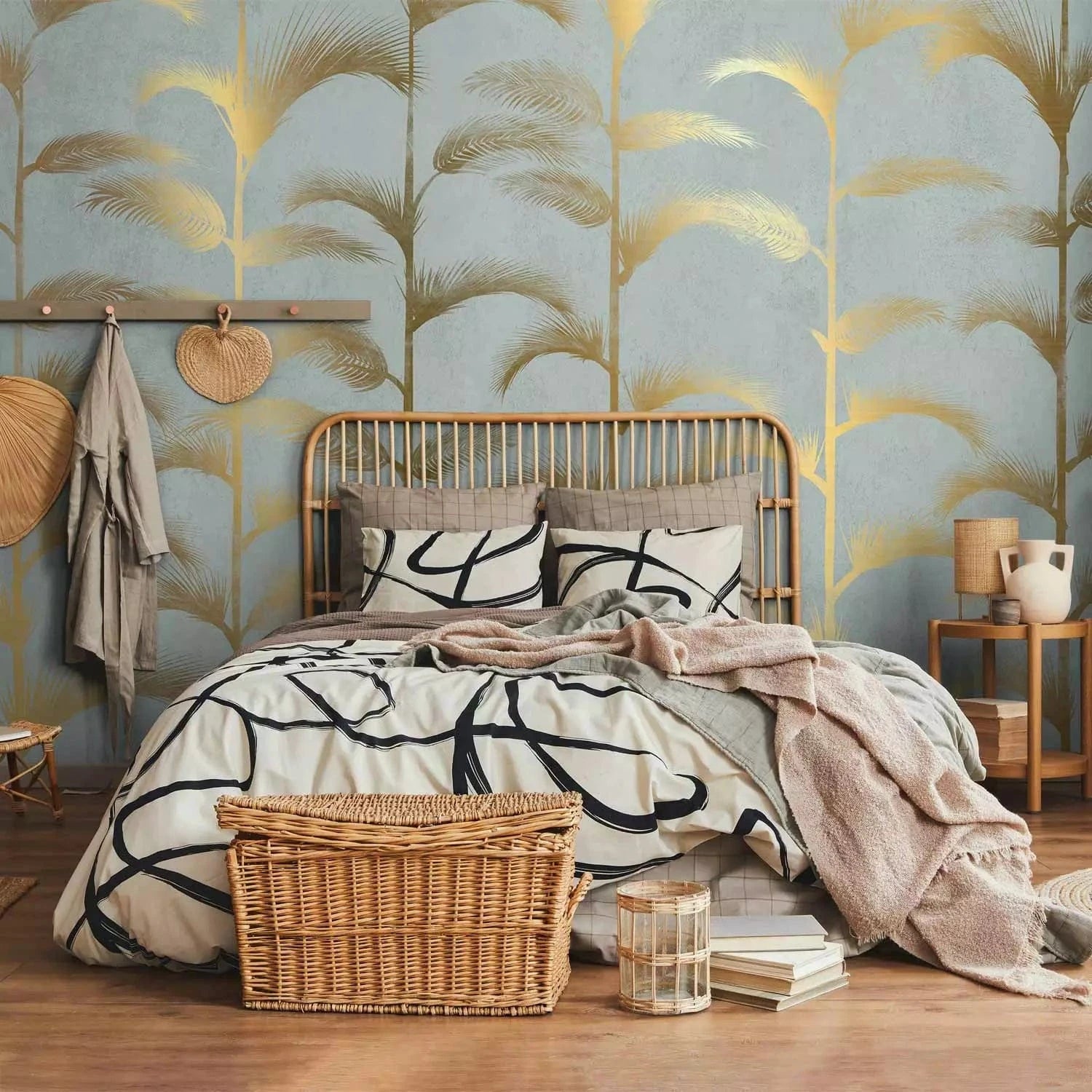 Fototapetes - Abstrakcija ar zelta palmu lapām Art deco stilā G-ART