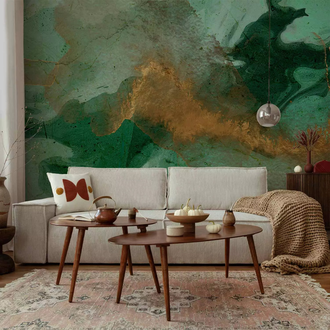 Fototapetes-  Abstrakcija tumši zaļā un bronzas krāsā - 135489 G-ART