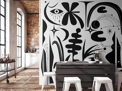 Wall Murals Abstract composition - black, geometric and floral shapes, 149885 G-ART