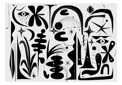 Wall Murals Abstract composition - black, geometric and floral shapes, 149885 G-ART