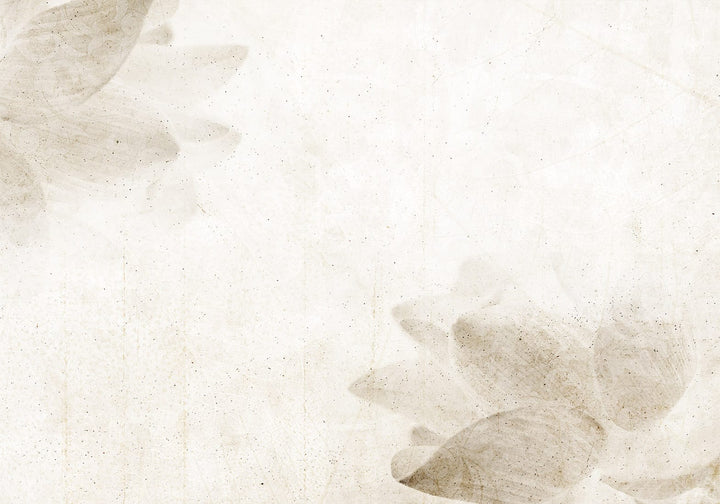 Minimalistinen valokuvatapetti, jossa on kaksi suurta lootuskukan siluettia kulmissa vaaleanbeigen, teksturoidun ja hienosti pisteellisen vintage-tyylisen taustan päällä.