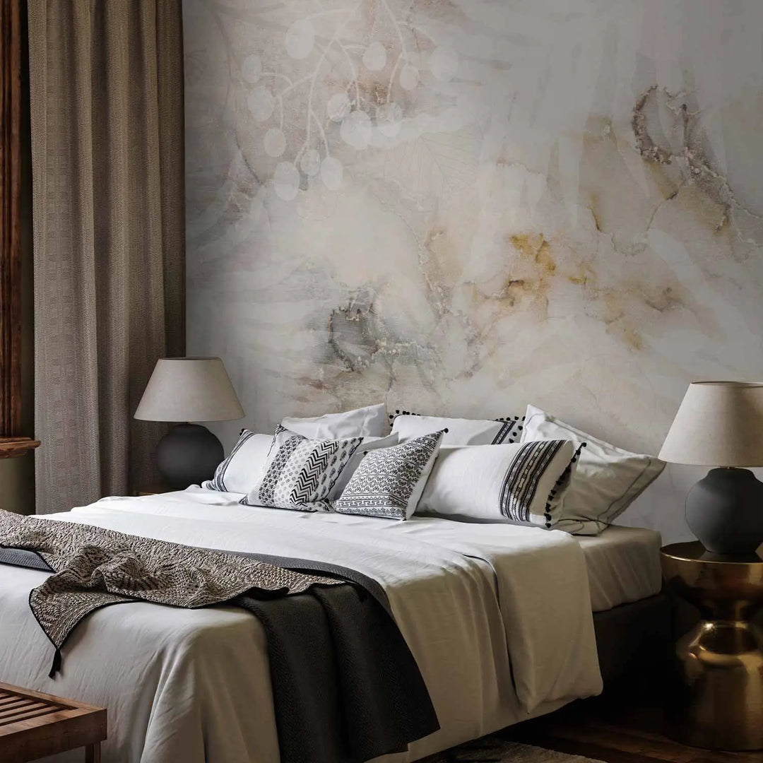 Fototapetes - Abstrakts marmora fons ar lapām (krēmkrāsā) | 148774 G-ART