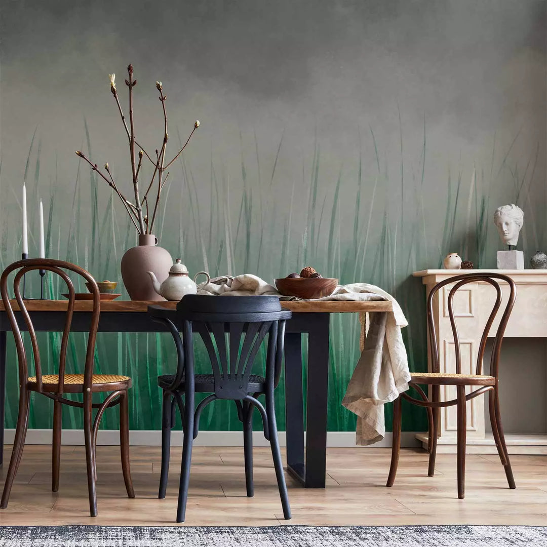 Fototapetes - ainava ar uzgleznotu zāli uz pelēka fona - 143762 G-ART