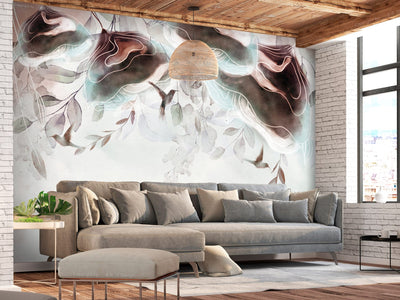 Wall Murals - Watercolour composition with leaves and birds, 138465 G-ART