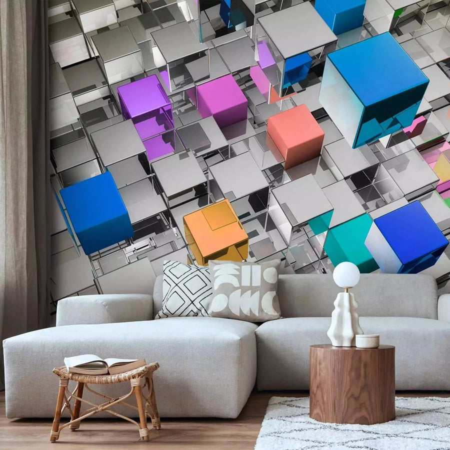 Fototapetes ar 3D ilūziju - Futūristiski kubi zilā krāsā, 92117 Tapetenshop.lv