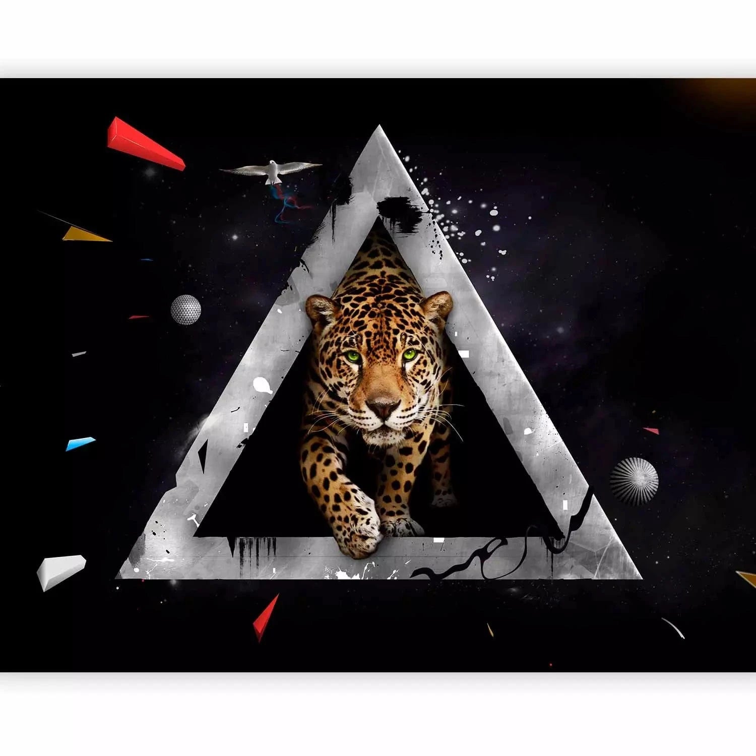 Fototapetes ar 3D ilūziju un jaguāru uz melna fona, 61332  G-ART