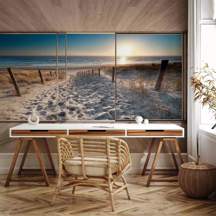 Fototapetes ar 3D optisku ilūziju -3D ainava ar pludmali saullēktā, 93112 Tapetenshop.lv