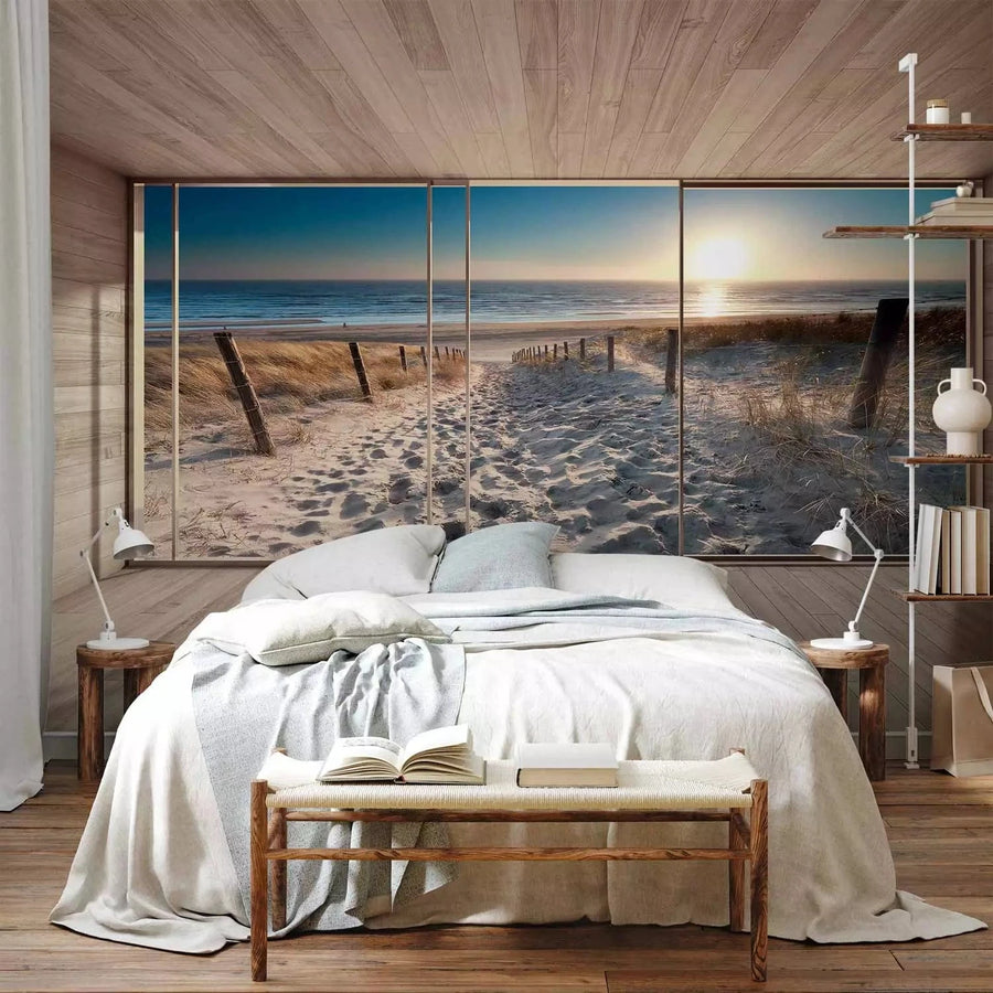 Fototapetes ar 3D optisku ilūziju -3D ainava ar pludmali saullēktā, 93112 Tapetenshop.lv