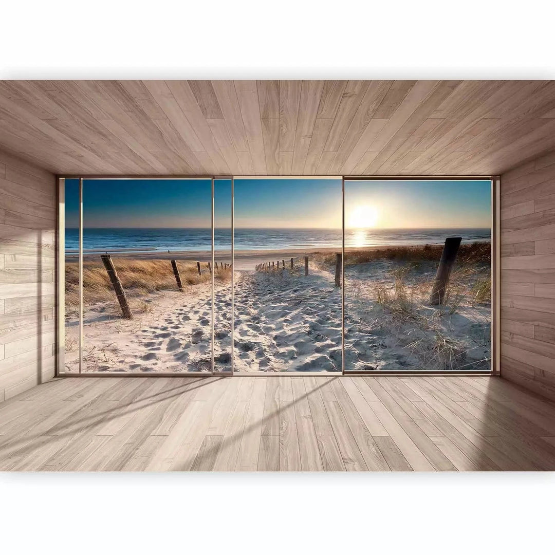 Fototapetes ar 3D optisku ilūziju -3D ainava ar pludmali saullēktā, 93112 Tapetenshop.lv