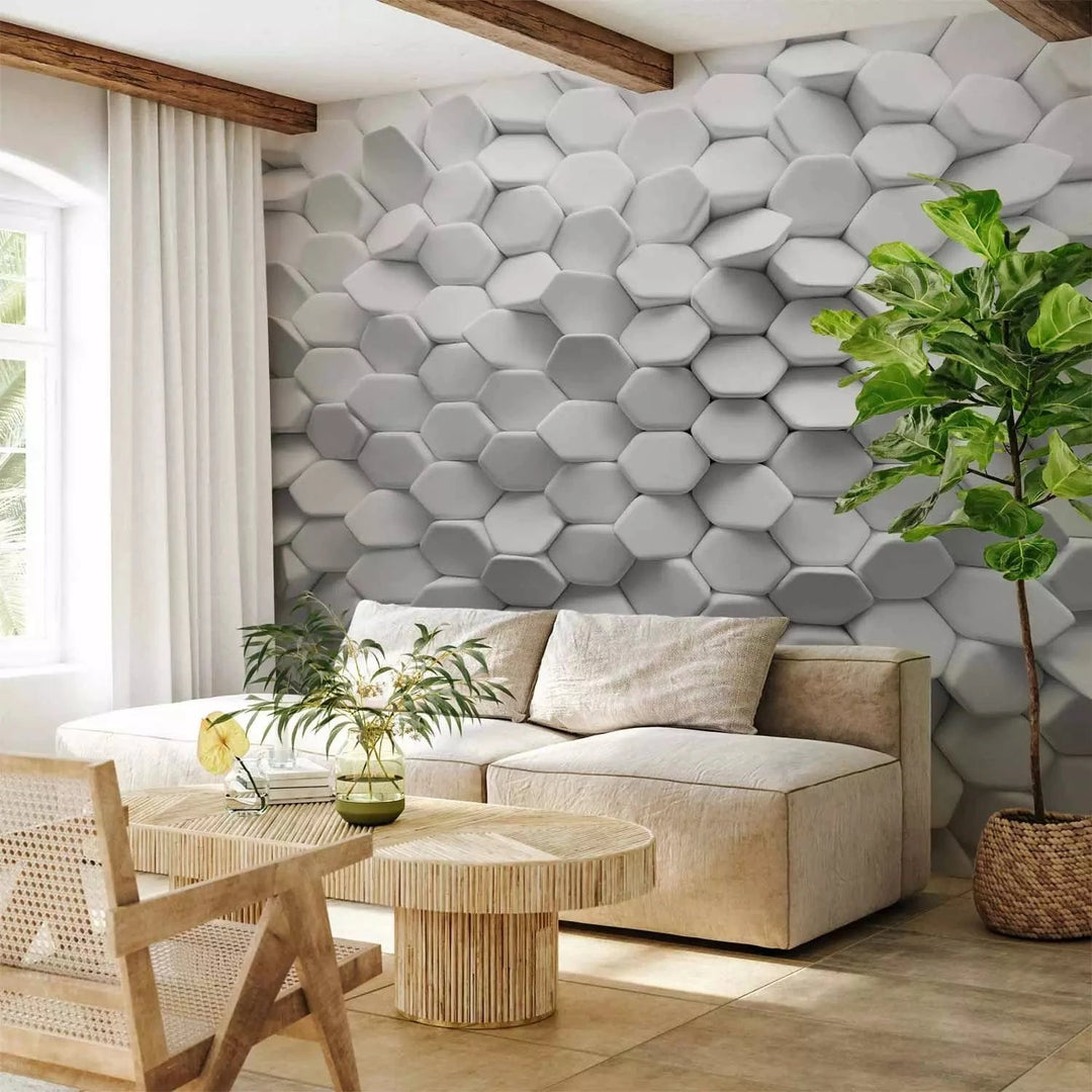 Fototapetes ar 3D optisku ilūziju - 3D balta puzzle, 92683 Tapetenshop.lv