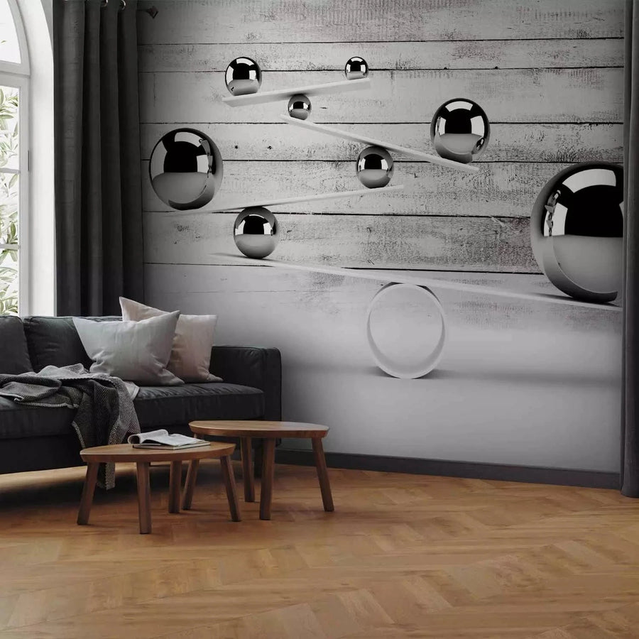 Fototapetes ar 3D optisku ilūziju gaiši pelēkos toņos - Līdzsvars, 94218 Tapetenshop.lv