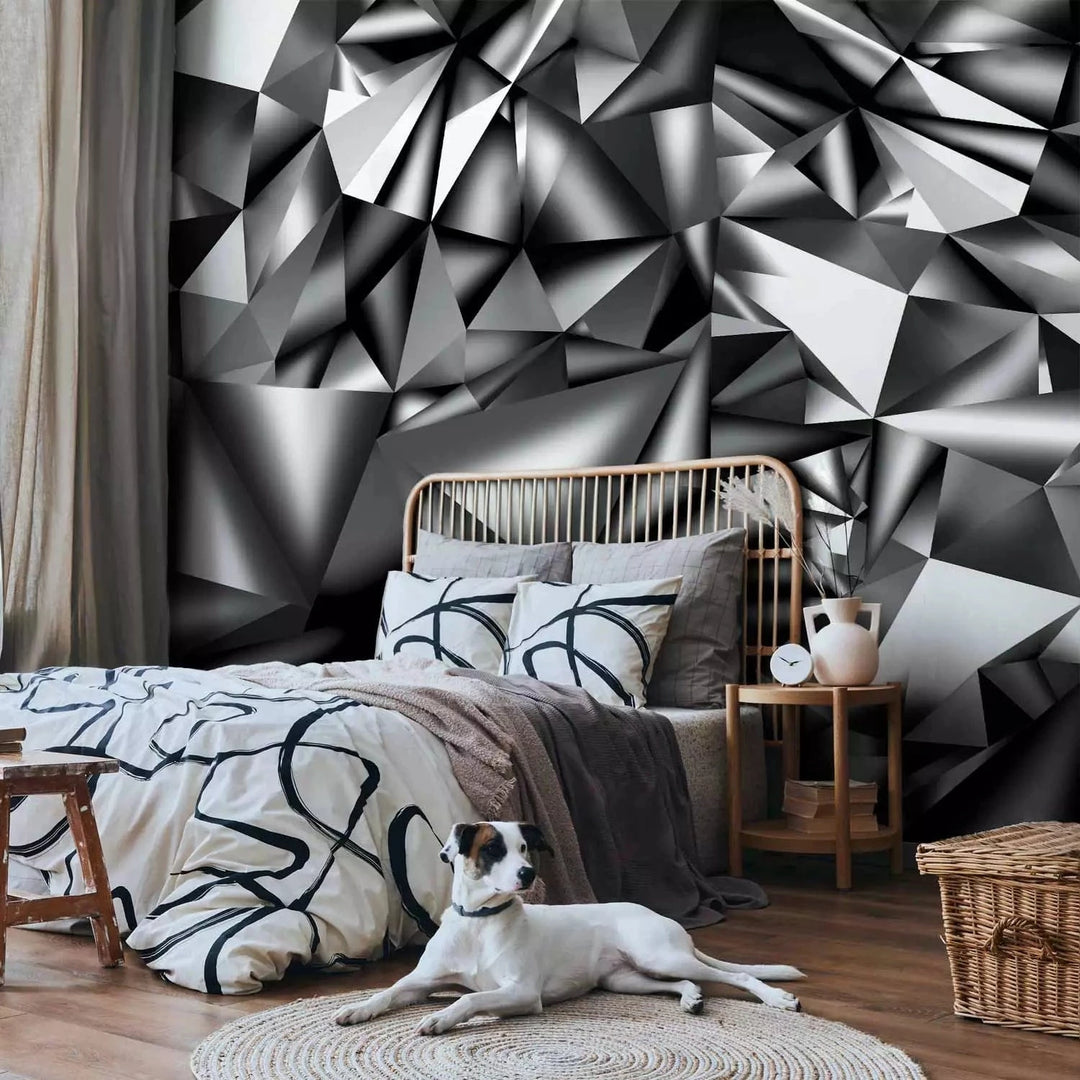 Fototapetes ar 3D optisku ilūziju - Sudraba ģeometrija, 93042 Tapetenshop.lv