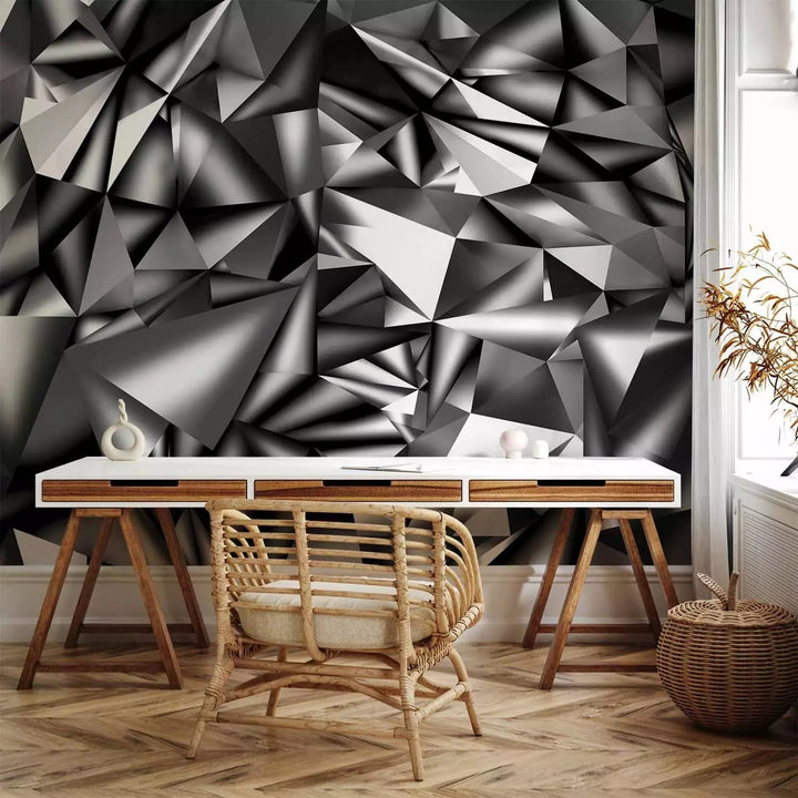 Fototapetes ar 3D optisku ilūziju - Sudraba ģeometrija, 93042 Tapetenshop.lv