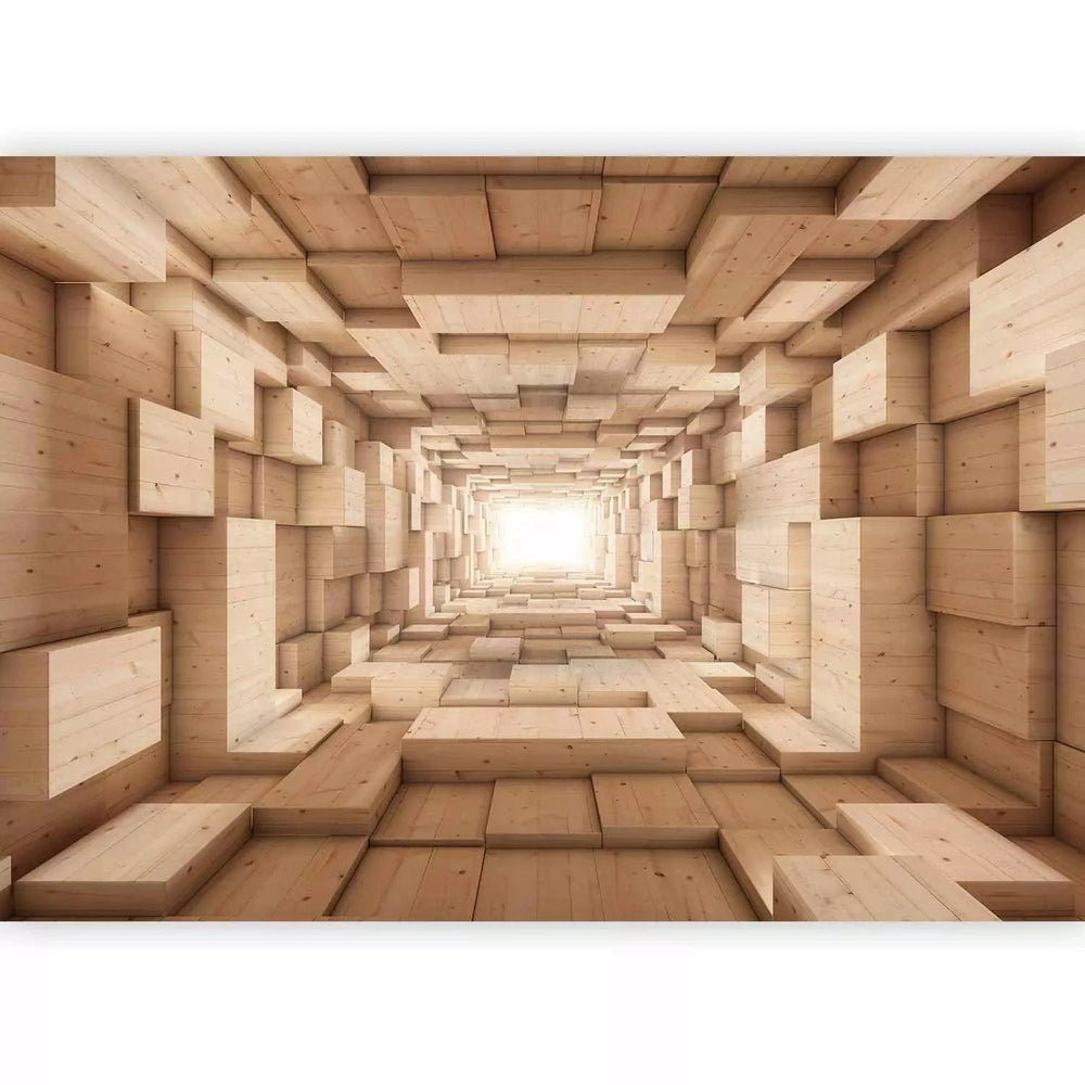Fototapetes ar 3D rakstu un perspektvu - Koka tunelis, bēšā G-ART