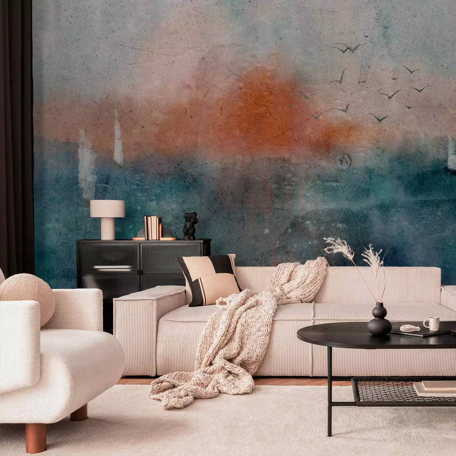 Fototapetes ar abstrakta ainavu akvareļu stilā, zilā krāsā G-ART