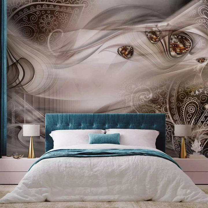 Fototapetes ar abstrakta rakstu - Ornaments, taupe krāsā G-ART