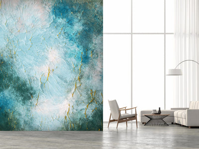 Wall Murals with abstract pattern in blue tones - Gilded Wall, 142647 G-ART