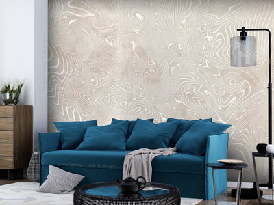 Wall Murals with abstract wavy geometric background in beige, 143085 G-ART