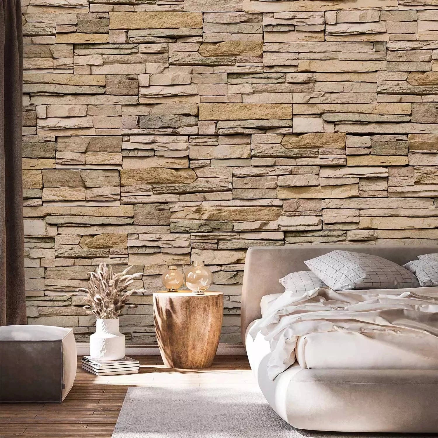 Fototapetes ar akmens sienas rakstu bēšos toņos, 64393 G-ART