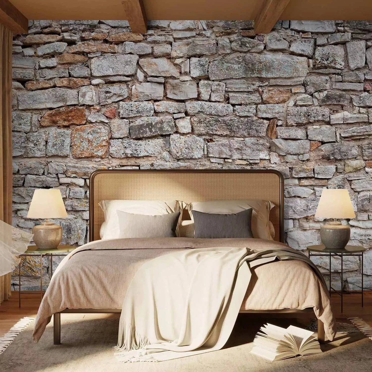 Fototapetes ar akmens sienu - Karaliskā siena - naturalā krāsā G-ART