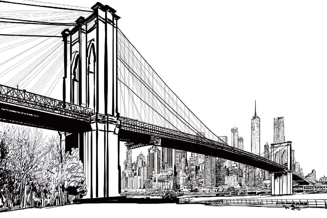 Fototapetes ar ASV tematiku - Bruklinas tilta ilustrācija,  melnbaltas D-ART