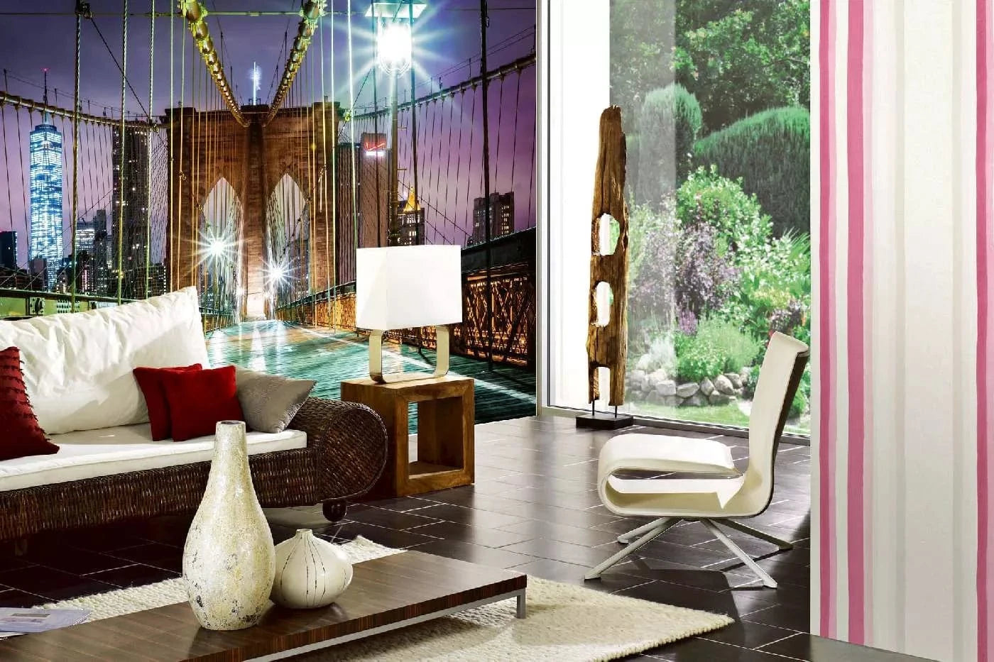 Fototapetes ar ASV tematiku - Bruklinas tilts - nakts skats, violētā D-ART