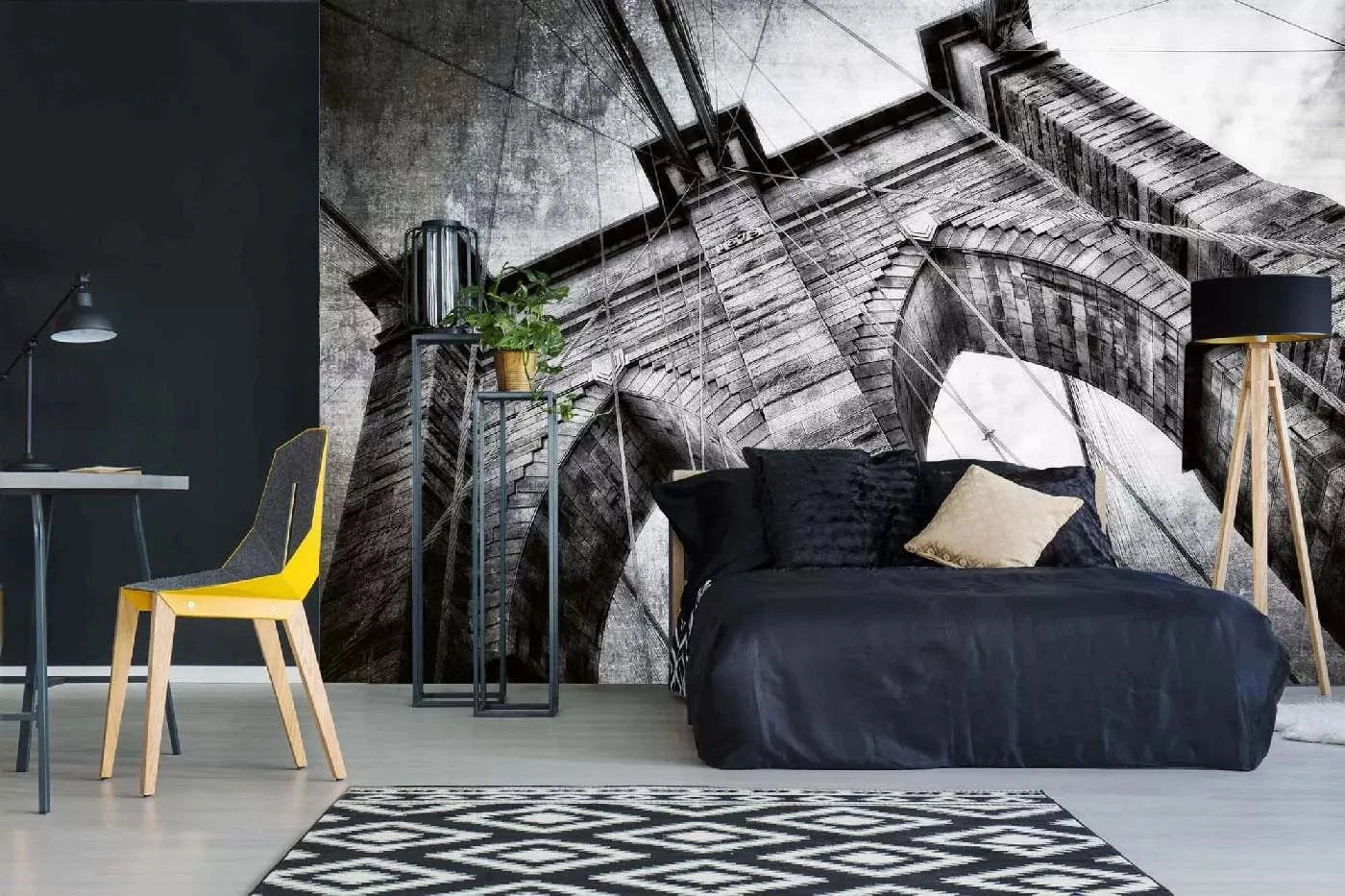 Fototapetes ar ASV tematiku - Bruklinas tilts pelēkos toņos, melnbaltas D-ART