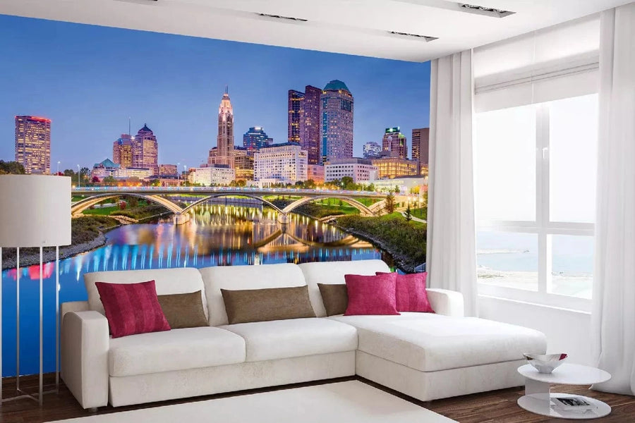 Fototapetes ar ASV tematiku - Kolumbusas pilsētas panorāma,  zilā D-ART