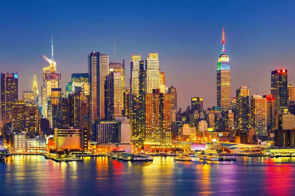 Fototapetes ar ASV tematiku - Manhattana naktī, zilā, violetā D-ART