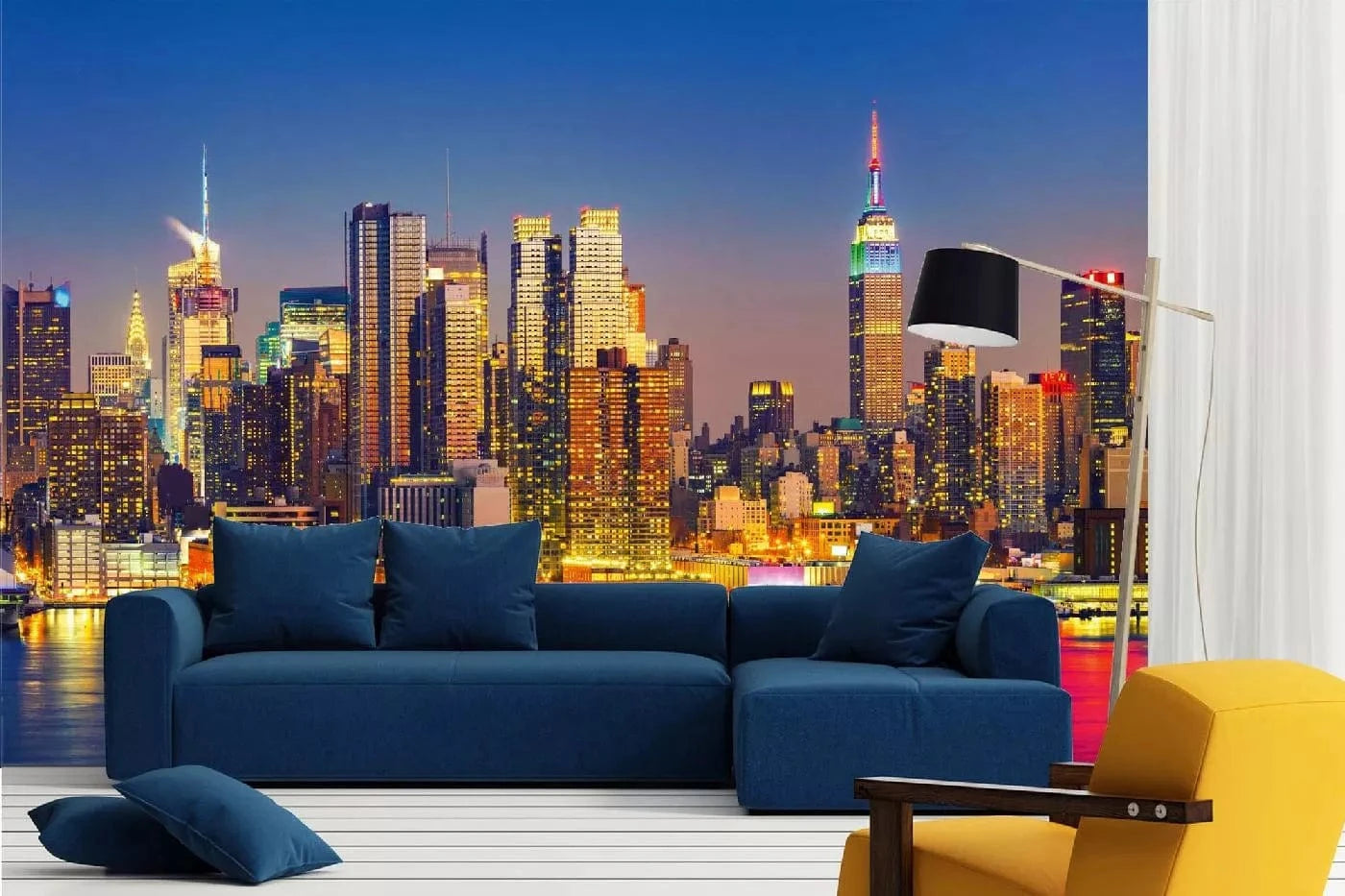 Fototapetes ar ASV tematiku - Manhattana naktī, zilā, violetā D-ART