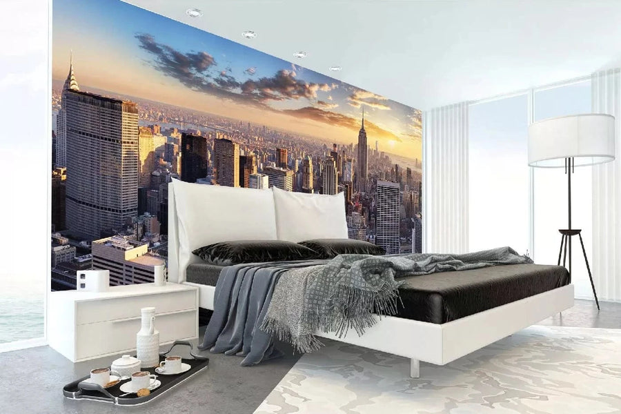 Fototapetes ar ASV tematiku - Ņujorkas panorāma, zila un taupe D-ART