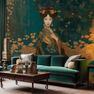 Wall Murals Oriental style with a woman in traditional Japanese dress, 371 x 280 cm AS Creation