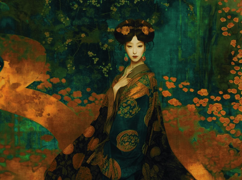 Wall Murals Oriental style with a woman in traditional Japanese dress, 371 x 280 cm AS Creation