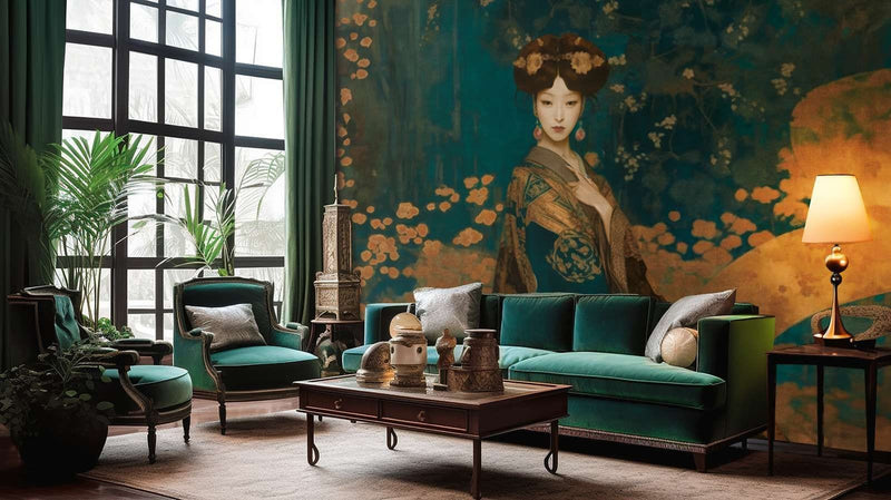 Wall Murals Oriental style with a woman in traditional Japanese dress, 371 x 280 cm AS Creation