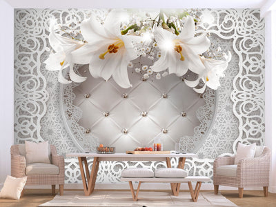 Fototapetes ar baltām lilijām uz eleganta fona - 108096 G-ART