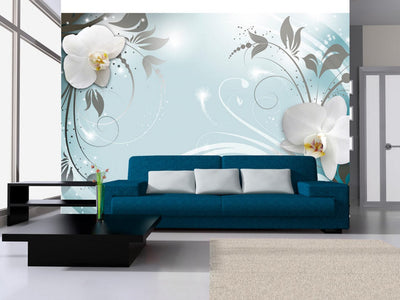 Fototapetes ar baltam orhidejām uz zila fona - Cerība, 59717 G-ART