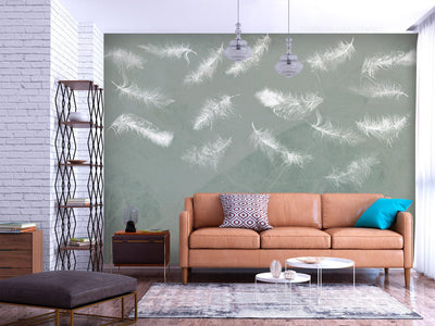 Wall Murals with white feathers on grey background, 142639 G-ART