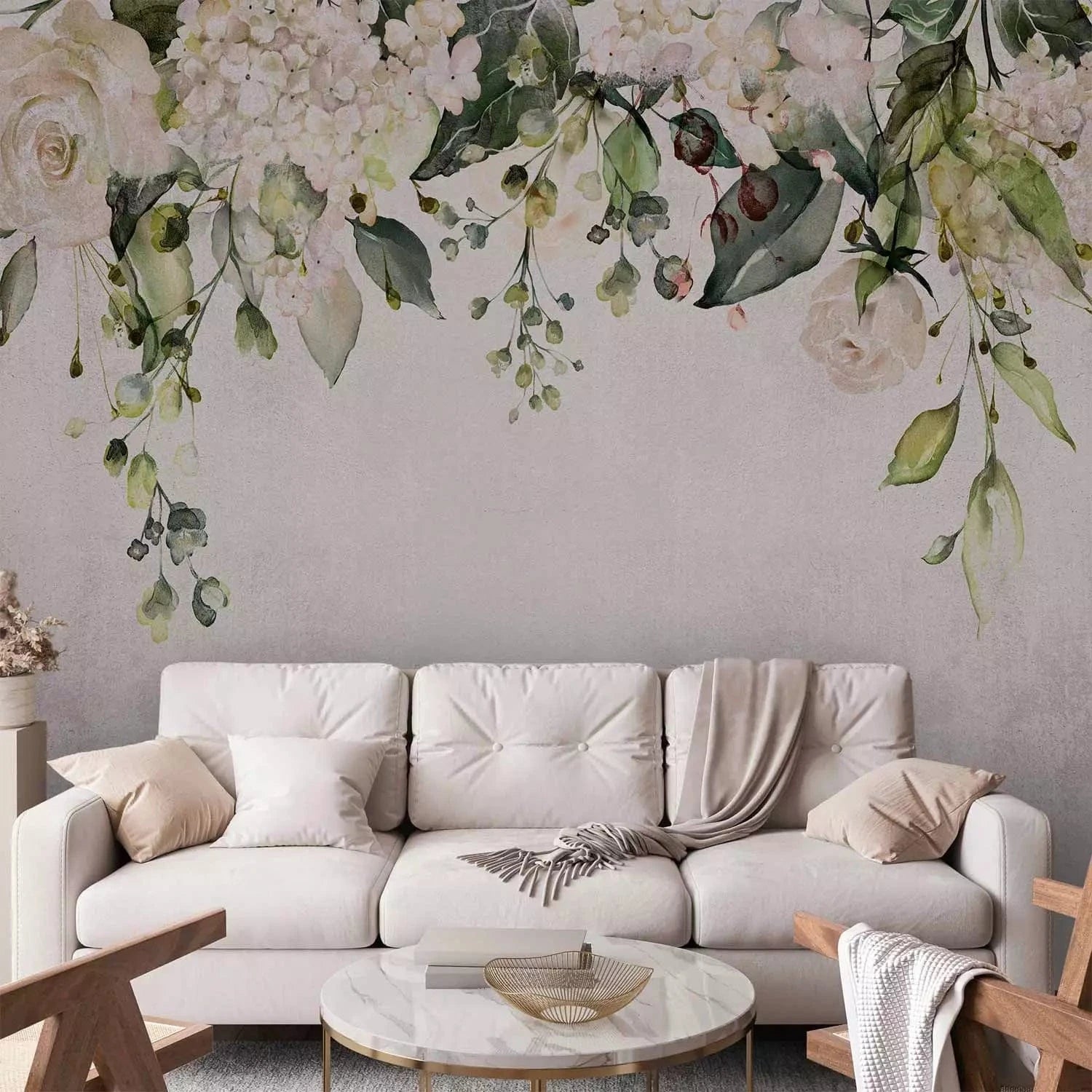 Fototapetes ar baltiem ziediem un zaļām lapām - Maģiskā flora G-ART