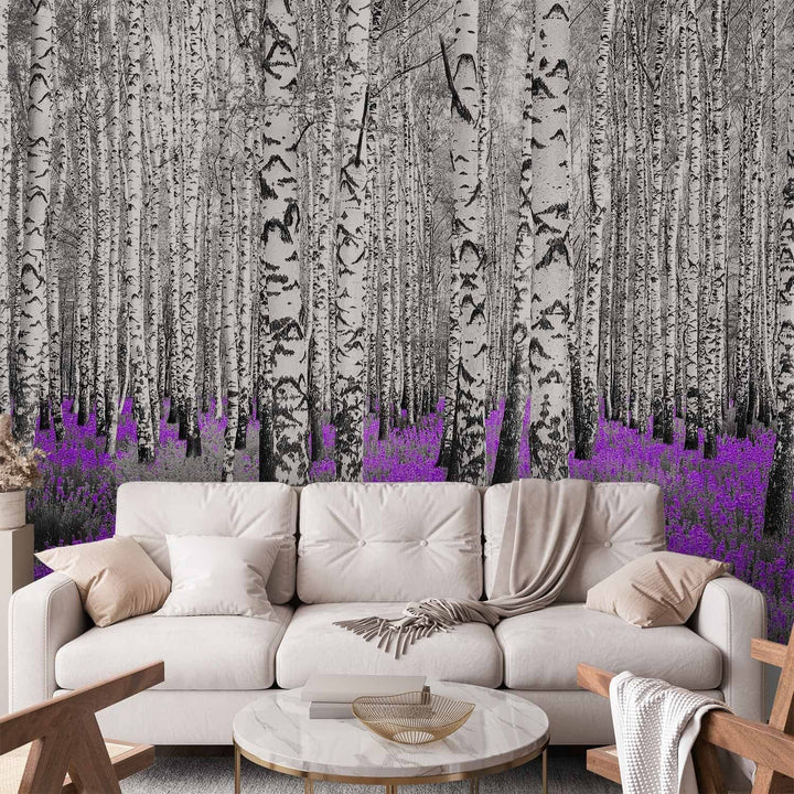 Fototapetes ar bērziem - Abstrakta meža ainava- Violeta mežs - 60531 G-ART