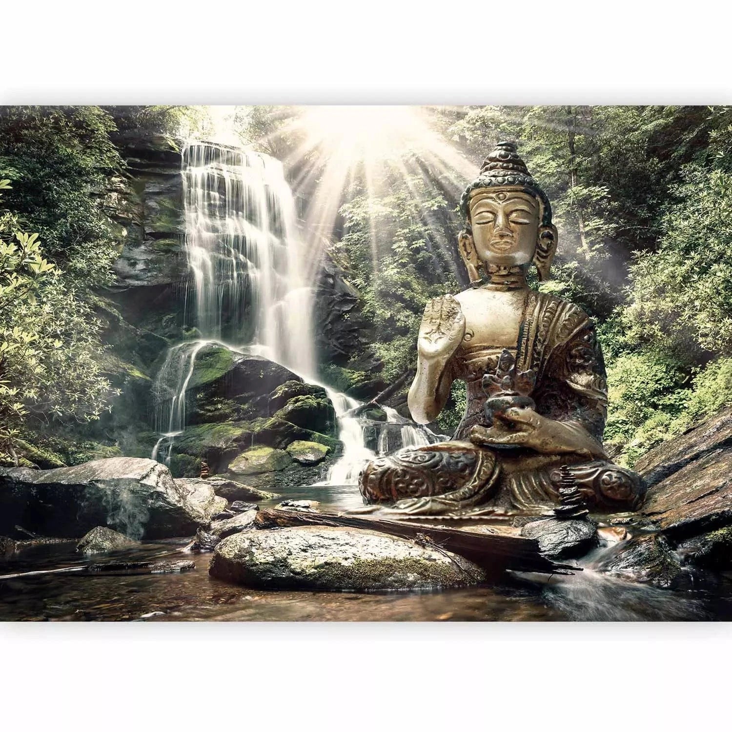 Fototapetes ar skaisto Budas dārzu zaļos toņos - feng šui G-ART