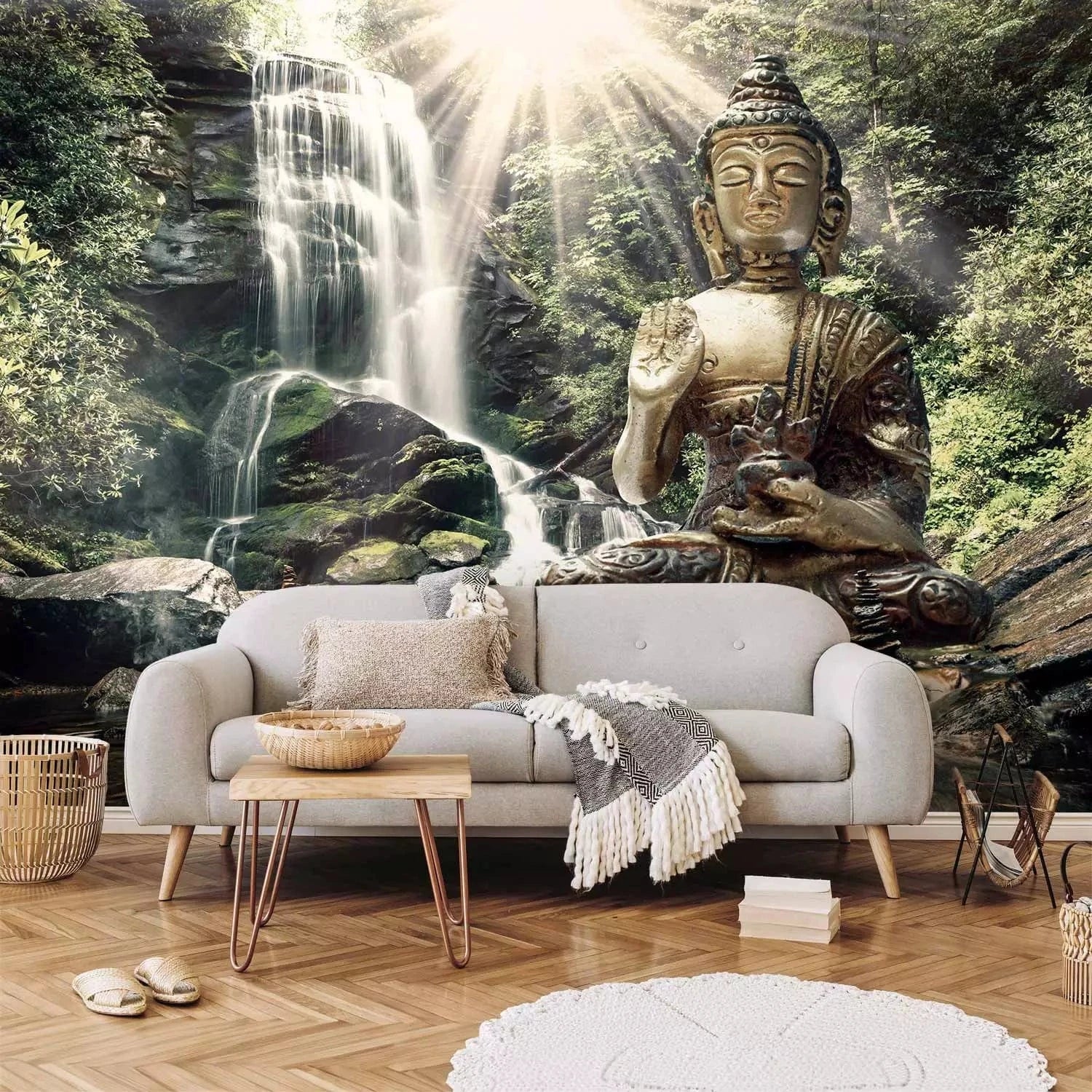 Fototapetes ar skaisto Budas dārzu zaļos toņos - feng šui G-ART