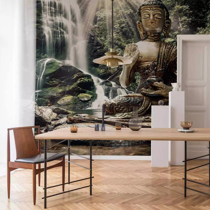 Fototapetes ar skaisto Budas dārzu zaļos toņos - feng šui G-ART