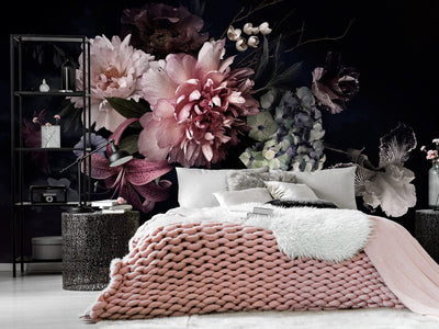 Wall Murals For a bedroom with a lovely bouquet on a black background - 136188 G -art